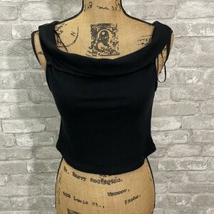 Zara Off The Shoulder Black Ribbed Crop Top